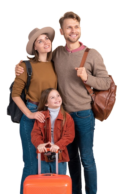 PSD portrait de famille avec sa fille se préparant à partir en voyage
