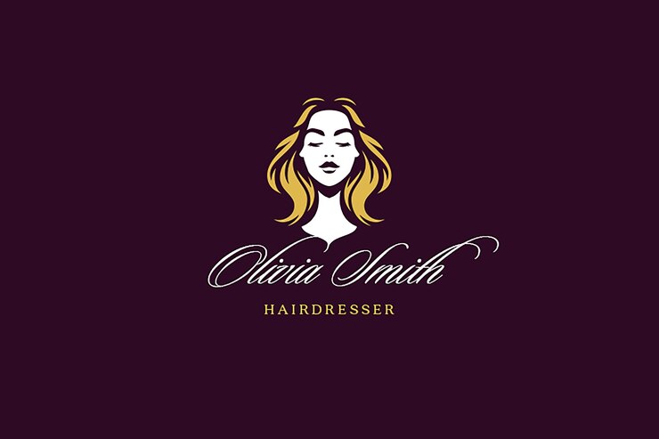 PSD portrait de femme blonde élégante silhouette de beauté modèle de conception de logo minimal plat