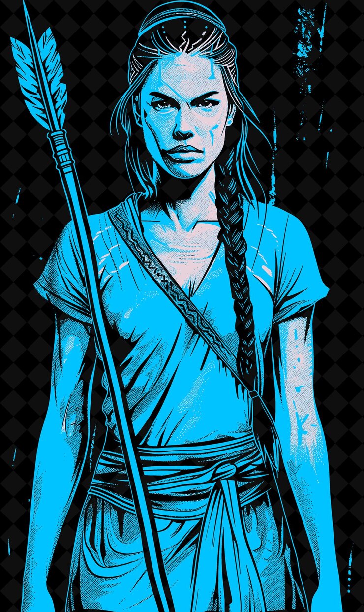 PSD portrait de femme guerrière hittite portant une tunique et une ceinture avec un design de couleurs vives collections png