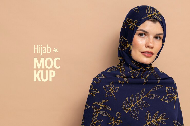 PSD portrait de femme portant le hijab de feuilles islamiques