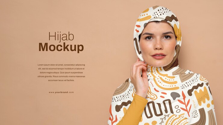 PSD portrait de femme portant le hijab de formes abstraites islamiques