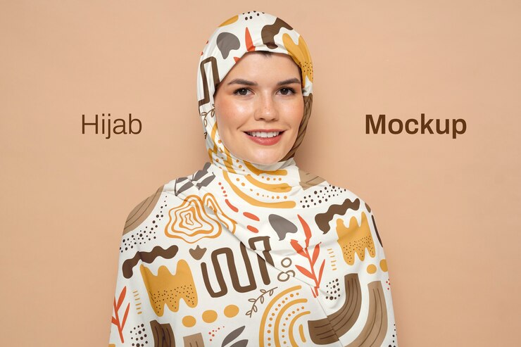PSD portrait de femme portant le hijab de formes abstraites islamiques