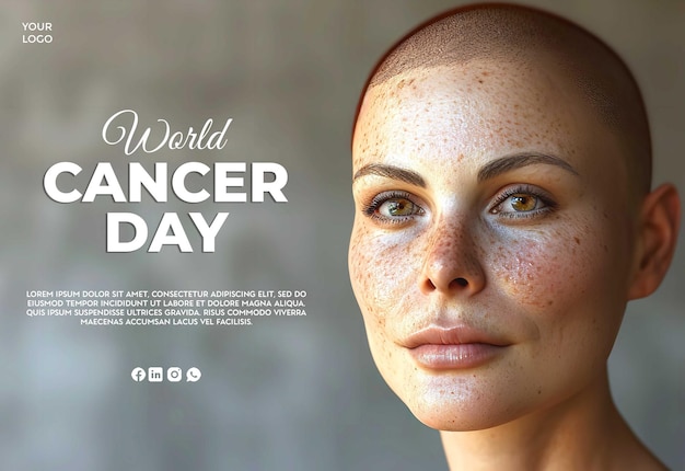 PSD portrait de femme sans poils cancer conception de post pour la journée mondiale contre le cancer