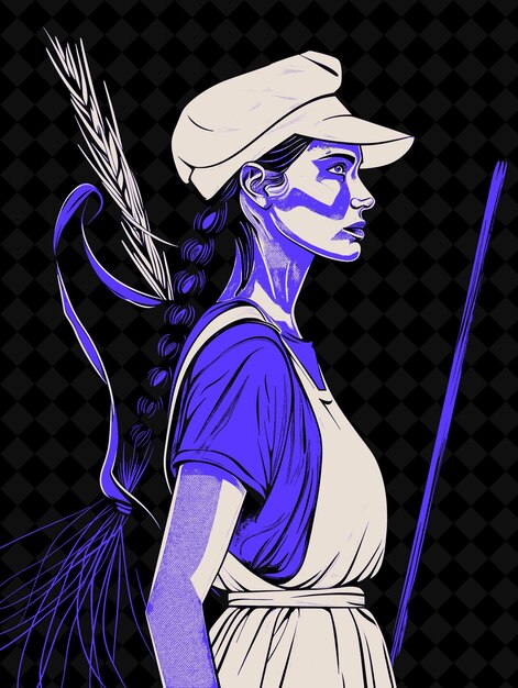 PSD portrait de femme servante avec un chapeau blanc et une robe ordinaire design de couleurs vives collections png