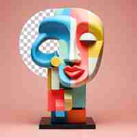 PSD portrait de femme à visage humain 3d dans le style cubisme picasso