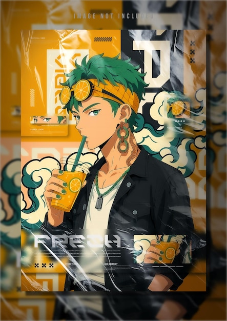 Portrait frais dans le style d'anime avec du jus d'orange