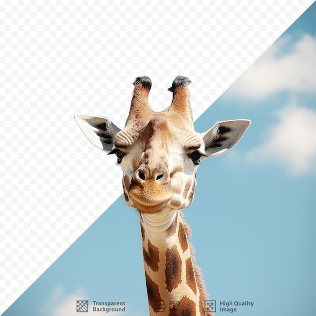 PSD portrait de girafe contre le ciel bleu, mise au point sélective