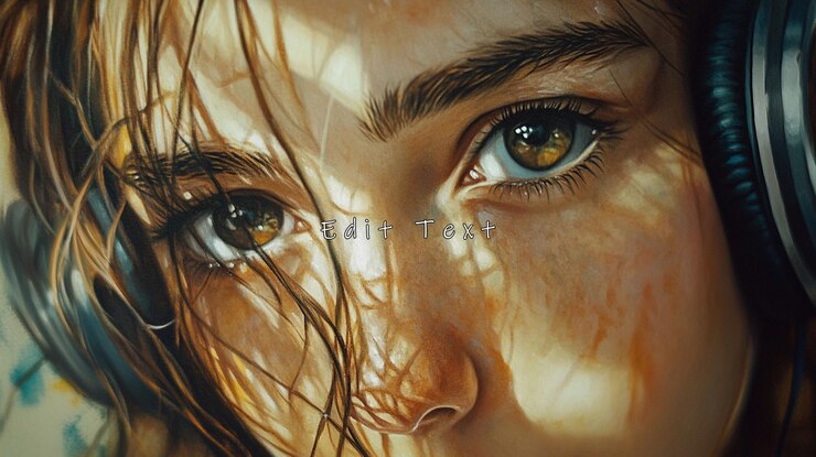 PSD portrait en gros plan d'une jeune femme avec des écouteurs. la lumière du soleil éclaire son visage et ses cheveux.