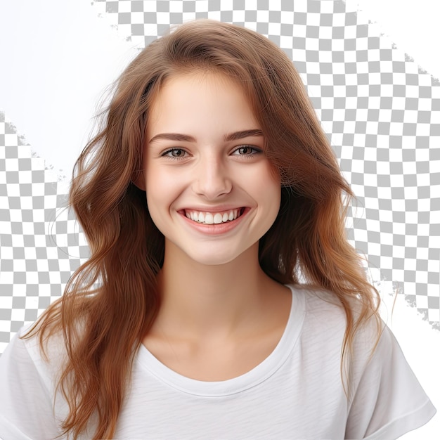 PSD portrait en gros plan d'une jeune femme heureuse regardant dans la caméra isolée sur un fond transparent