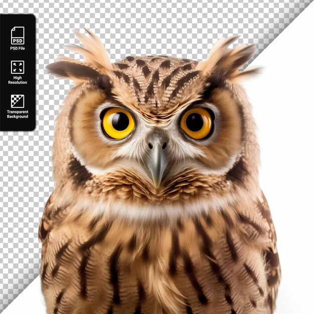 PSD portrait de hibou isolé sur un fond transparent