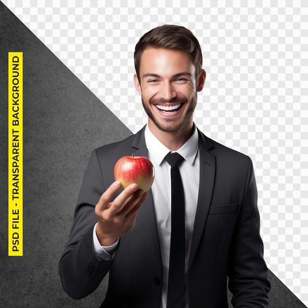 Portrait D'un Homme D'affaires Souriant Mange Une Pomme Fond Transparent Psd