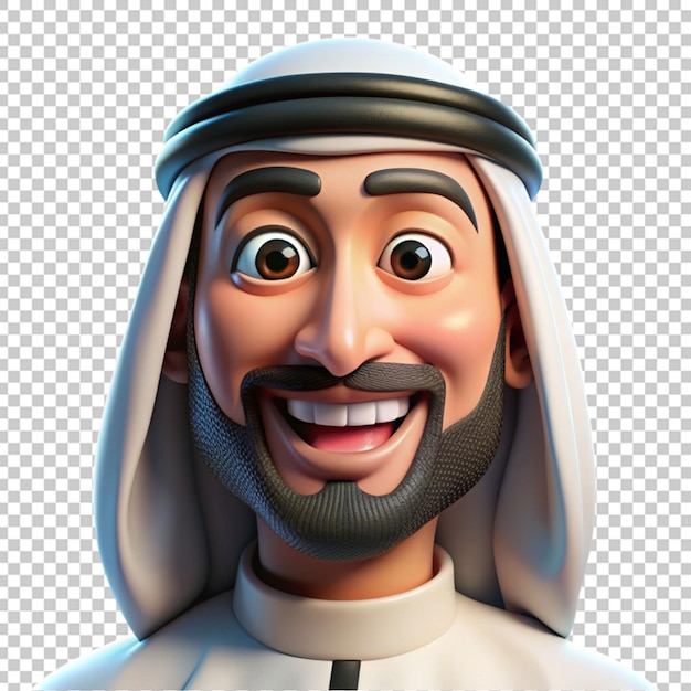 PSD portrait d'un homme arabe souriant en dessin animé 3d