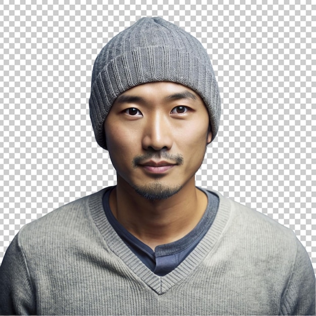 PSD portrait d'un homme asiatique portant un pull et un chapeau