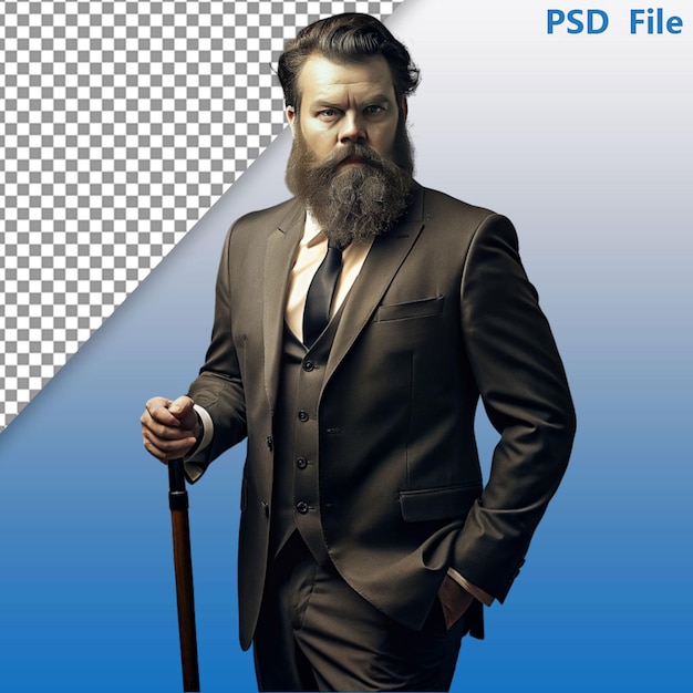 PSD portrait d'un homme aux cheveux roux et barbu avec des lunettes vêtu d'un élégant costume de laine