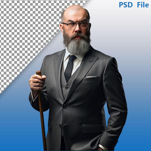 PSD portrait d'un homme aux cheveux roux et barbu avec des lunettes vêtu d'un élégant costume de laine