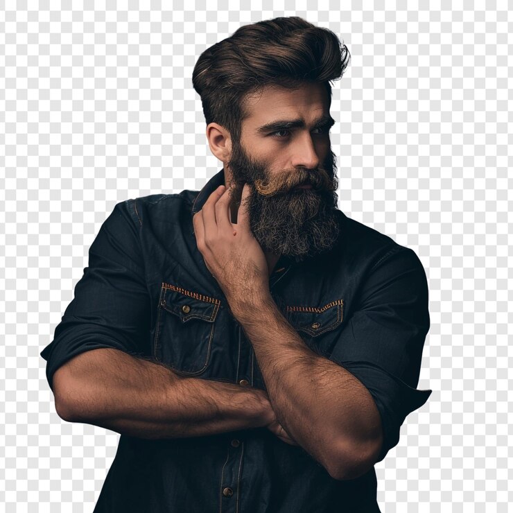 PSD portrait d'un homme barbu dans une chemise en jean