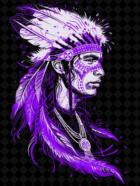 Portrait d'un homme cherokee portant une tête traditionnelle à plumes avec des couleurs vives PNG Collections