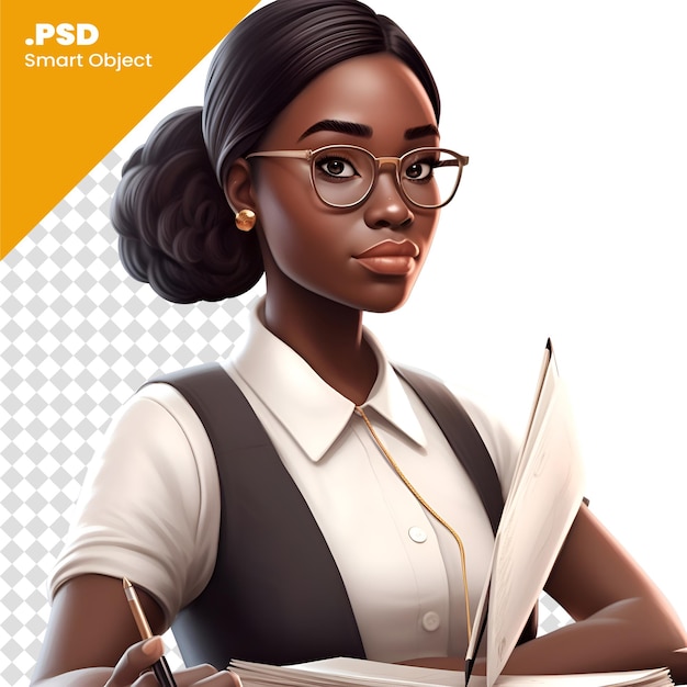 Portrait D'une Jeune Femme D'affaires Afro-américaine Portant Des Lunettes Et Une Chemise Blanche Modèle Psd