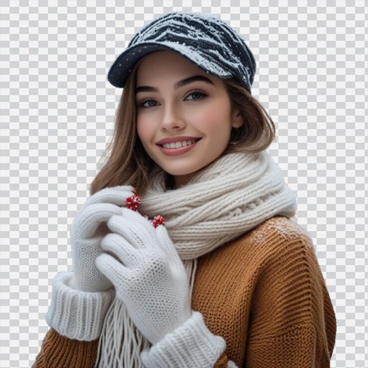 PSD portrait d'une jeune femme en chute de neige dans l'humeur du nouvel an de la ville