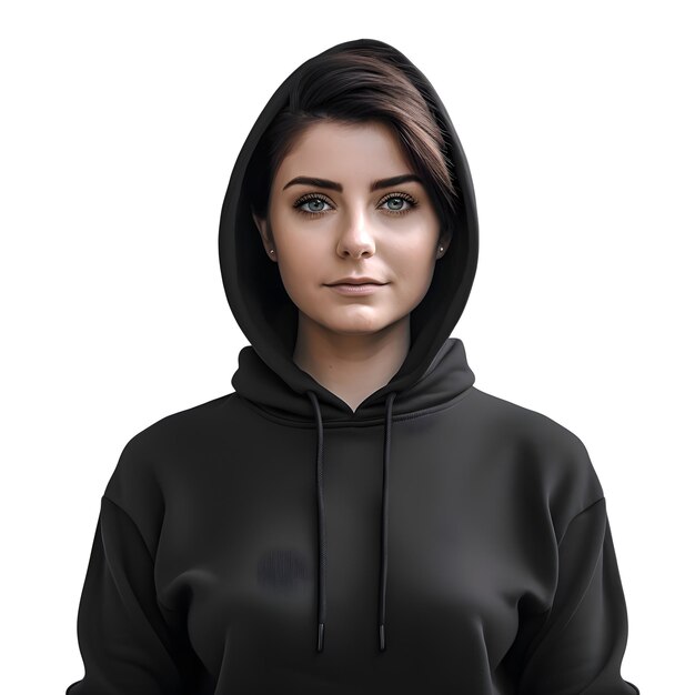 PSD portrait d'une jeune femme dans un capuchon noir isolé sur fond blanc