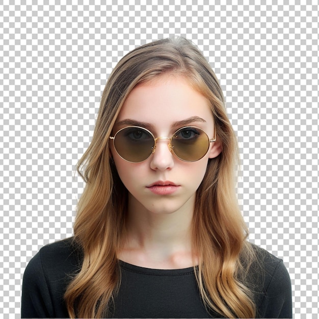 PSD portrait d'une jeune femme portant des lunettes de soleil à fond transparent
