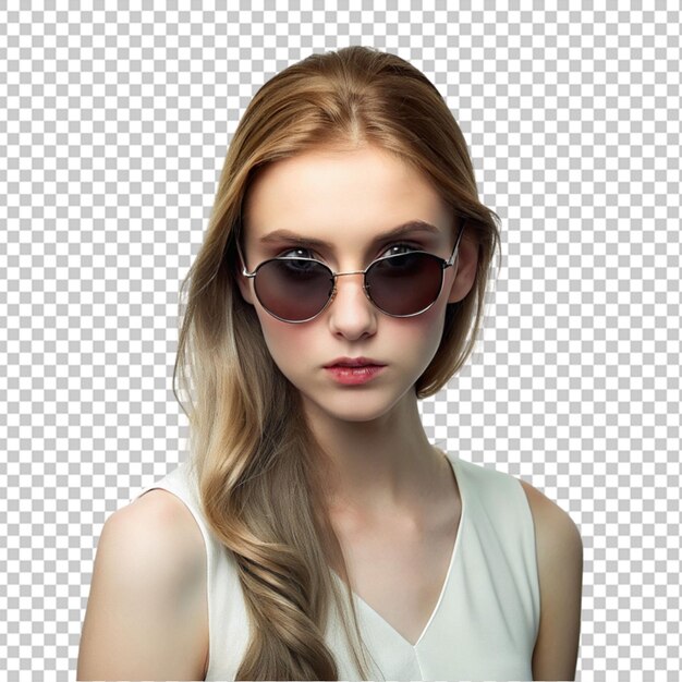 PSD portrait d'une jeune femme portant des lunettes de soleil à fond transparent