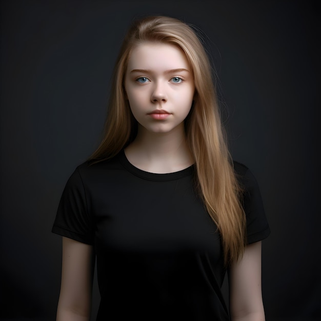 PSD portrait d'une jeune fille en t-shirt noir