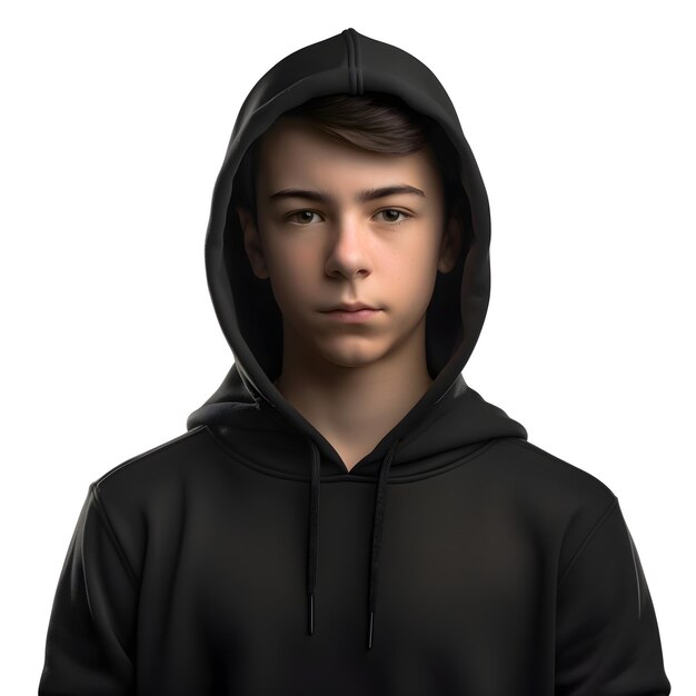 PSD portrait d'un jeune homme dans un sweat-shirt noir isolé sur un fond blanc