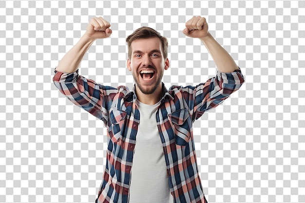 Portrait D'un Jeune Homme Excité Et Criant Sur Un Fond Isolé