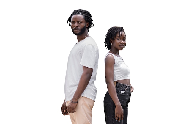 PSD portrait de jeune homme et femme avec une coiffure afro dreadlocks