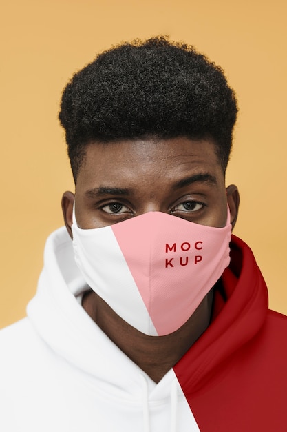 PSD portrait de jeune homme avec masque covid