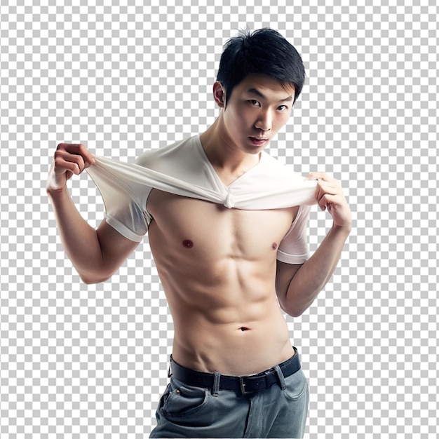 PSD portrait d'un jeune homme sans chemise prenant un haltère d'un rack pour faire de l'exercice au gymnase