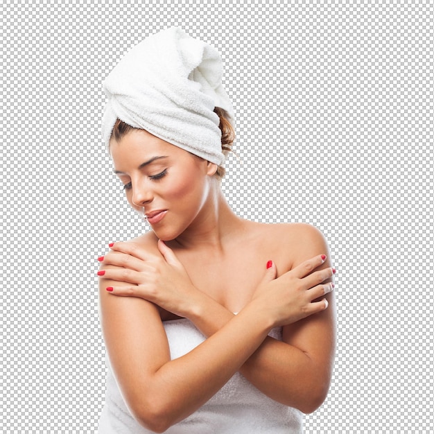 Portrait d'une jolie femme après un bain