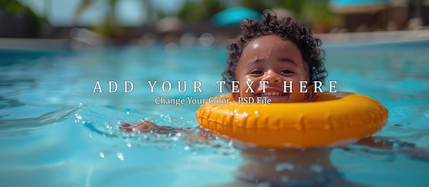 Portrait d'une jolie petite fille avec un chapeau et un anneau de natation dans la piscine