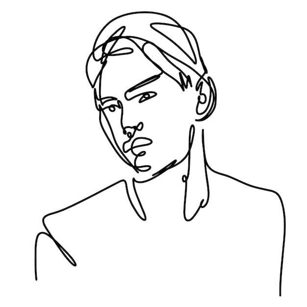 portrait linéaire visage humain dessiné en une ligne continue