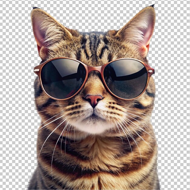 PSD portrait de mode d'un chat portant des lunettes de soleil sur un fond transparent