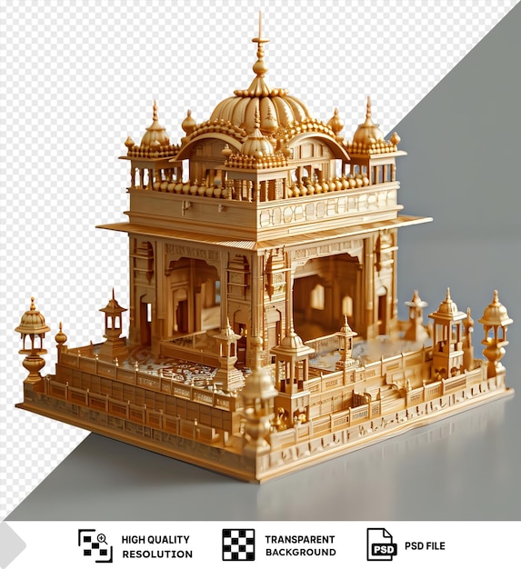 PSD portrait modèle 3d du temple d'or avec un dôme d'or et un bâtiment sur un ciel blanc et gris