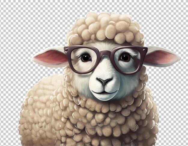 PSD portrait d'un mouton portant des lunettes isolé sur un fond transparent