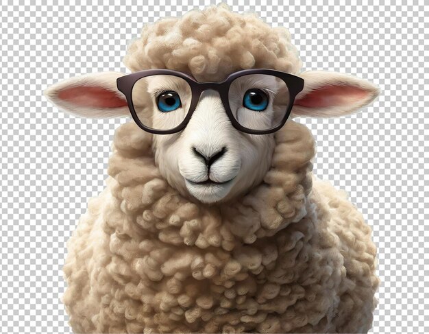 PSD portrait d'un mouton portant des lunettes isolé sur un fond transparent