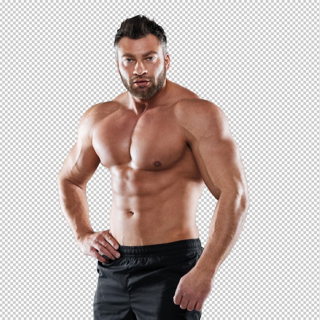Portrait d'un musclé et fort bodybuilder sans chemise