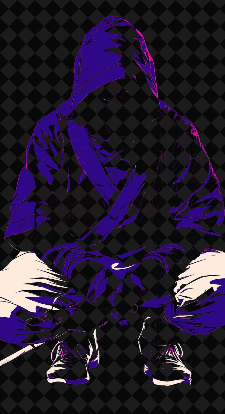 PSD portrait de ninja avec capuche noire et shuriken accroupi dans ste png designes de personnages d'illustration