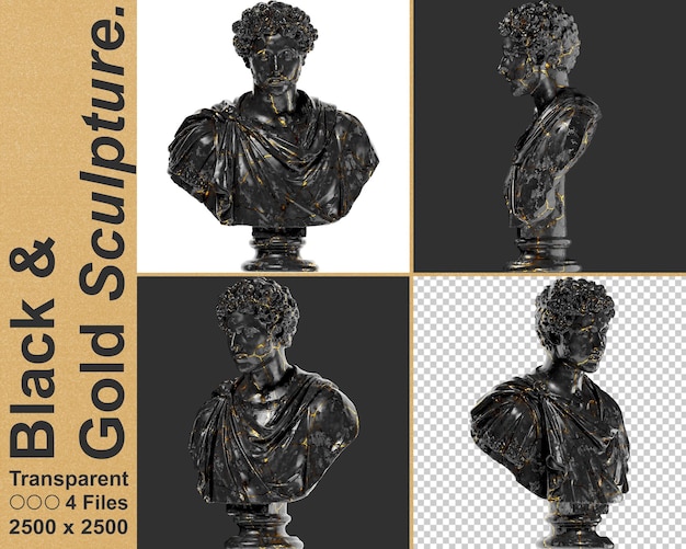 PSD portrait numérique du jeune marcus aurelius en marbre noir et or 3d render asset