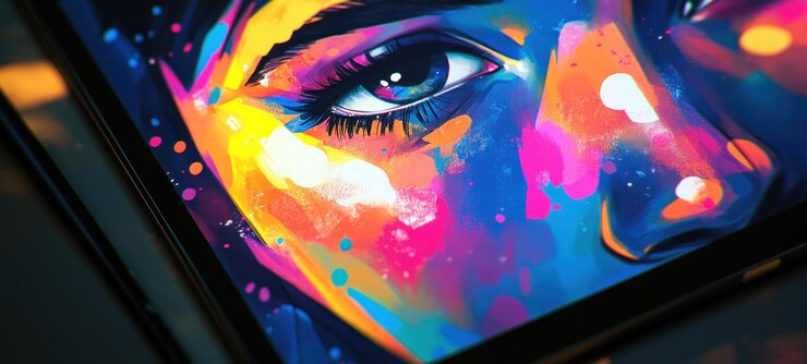 PSD portrait numérique vibrant une explosion de couleurs et d'émotions