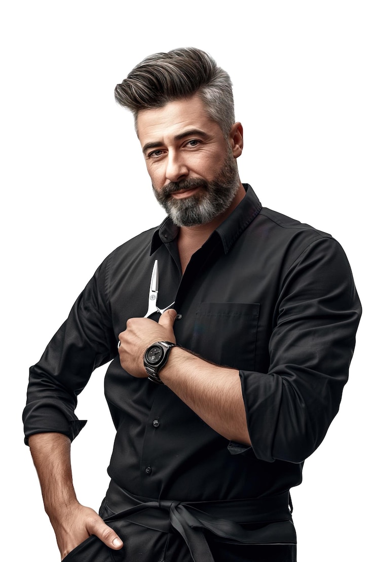 PSD portrait of a man hairdresser with scissors in hand