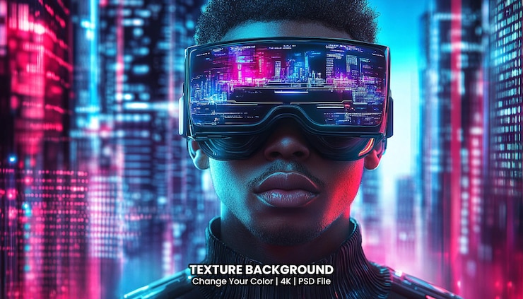 PSD portrait of a man with glasses of virtual reality texture background