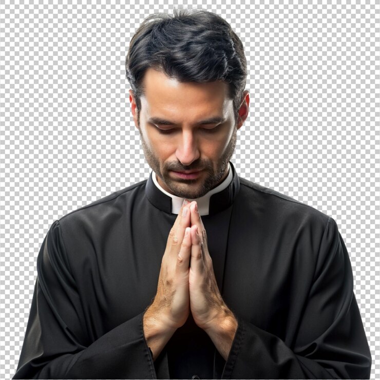 PSD portrait of a priest praying on transparent background