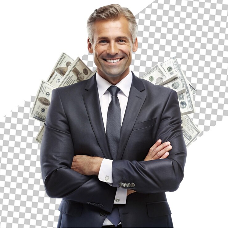 PSD portrait of a smiling successful man in suit and eyewear