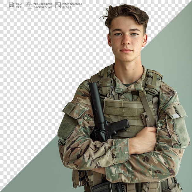 PSD portrait of a soldier isolated on transparent or white background png