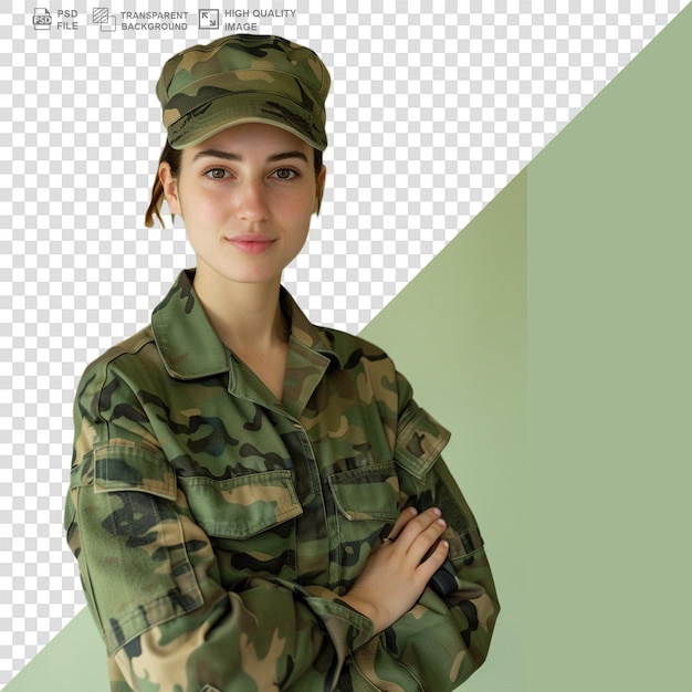 PSD portrait of female soldier or force isolated on transparent or white background png