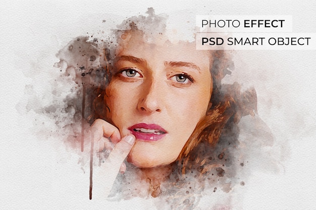 PSD portrait de personne avec maquette effet aquarelle